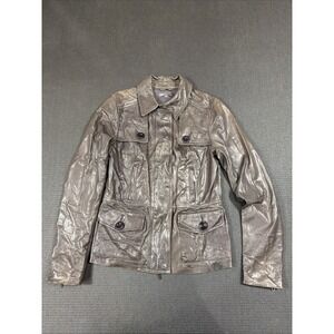 Vince Womens Soft Butter Leather Collared  Zip Up Moto Jacket Brown Pockets Sz S